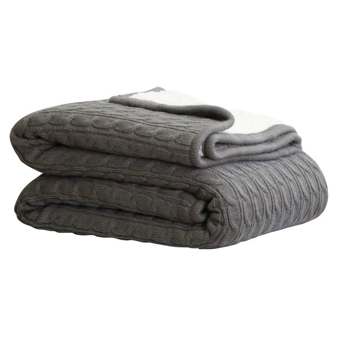 Cable Sherpa Knit Throw Charcoal 125cm x 150cm