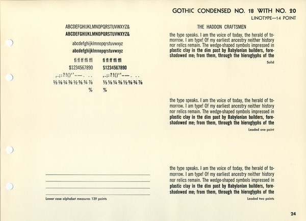 Linotype Gothic Condensed No. 18 and 20 type specimen #type #specimen #typography