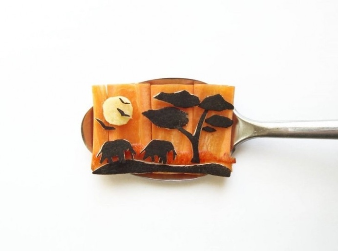 Miniature Masterpieces Created Using Food And Spoons #miniature #art #inspirations