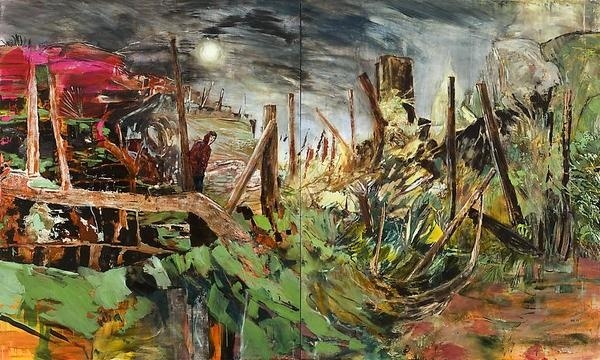 Hernan Bas Artists Lehmann Maupin #acrylic #diptych #landscape #painting #oil