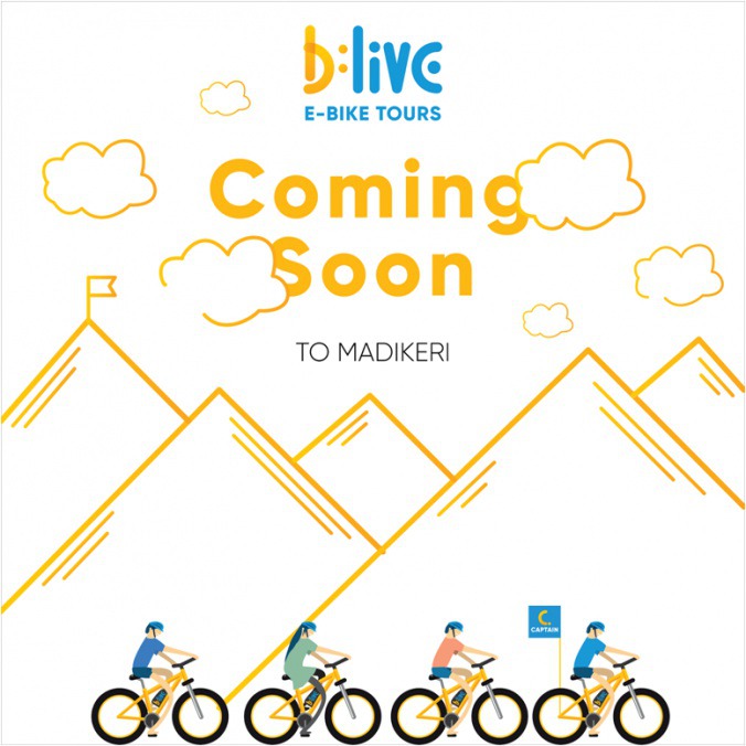 New location alert! B:live, India's first e-bike tour, will soon be riding in Madikeri. To have an unparalleled cycling experience in Madikeri, book our 'Madikeri Nature Trail', call or WhatsApp at