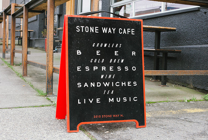 Stone Way Cafe by Shore #graphic design #typography #glass print #sign