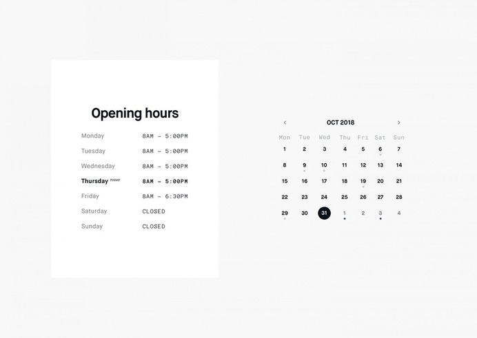 open hours & calendar