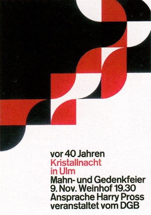 aicher Kristallnacht in Ulm / Poster / 1978 #kristallnacht #ulm #aicher #poster #1978
