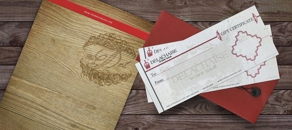 Web Design and Branding for Delachaise Wine & Bar in New Orleans | Skuba Design Studio #menu #board #wine #gift #orleans #wood #brand #certificate #rubberband #new