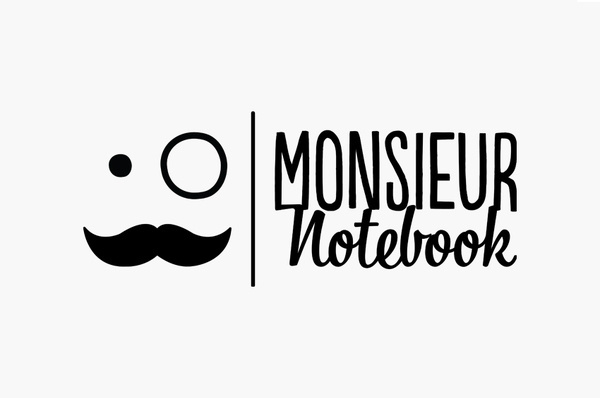 Monsieur Notebook Logo #script #branding #display #moustasche #logo #type #moustache