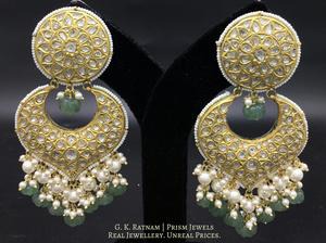23k Gold and Diamond Polki Chand Bali Earring Pair with Aventurine Melons - gold diamond polki kundan meena jadau jewellery