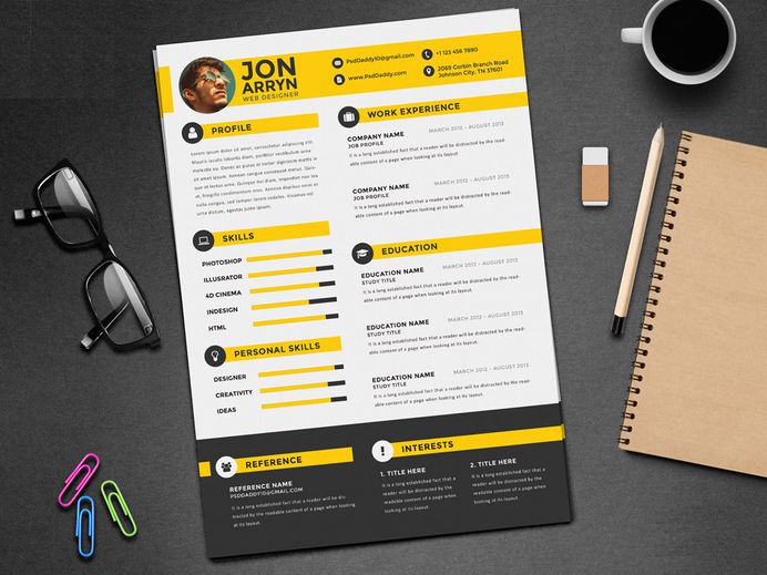 Free Flat CV Template with Stylish Design