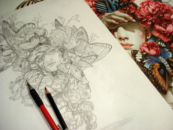 Sneak Preview of Tran Nguyen and Stella Im Hultberg's "Borrowed Memories" | Hi Fructose Magazine #butterflies #portrait #sketch