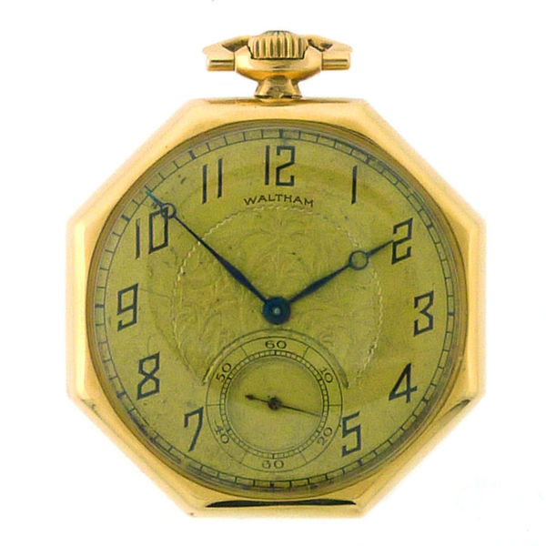 WALTHAM Yellow Gold Pocket Watch Octogan Shaped Case #numbers #vintage #watch #typography