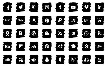 social icons black colour transparent background abstract blot style