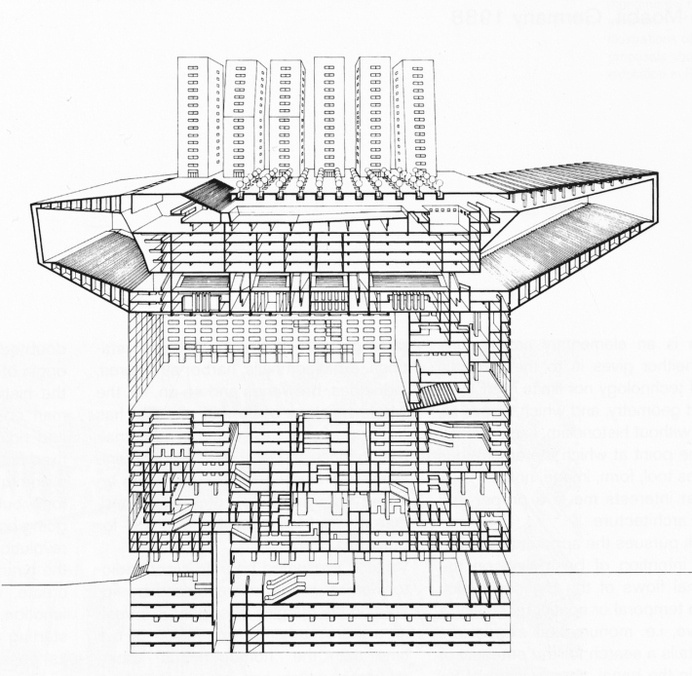 Hans Kollhoff, Competition Project for Atlanpole, Nantes, France, 1988 #urban