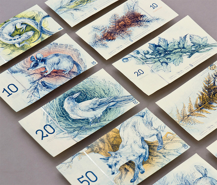 barbara bernát proposes hungarian money redesign with illustrated wildlife #redesign #wildlife #hungarian #hungary #illustration #currency #bills #money