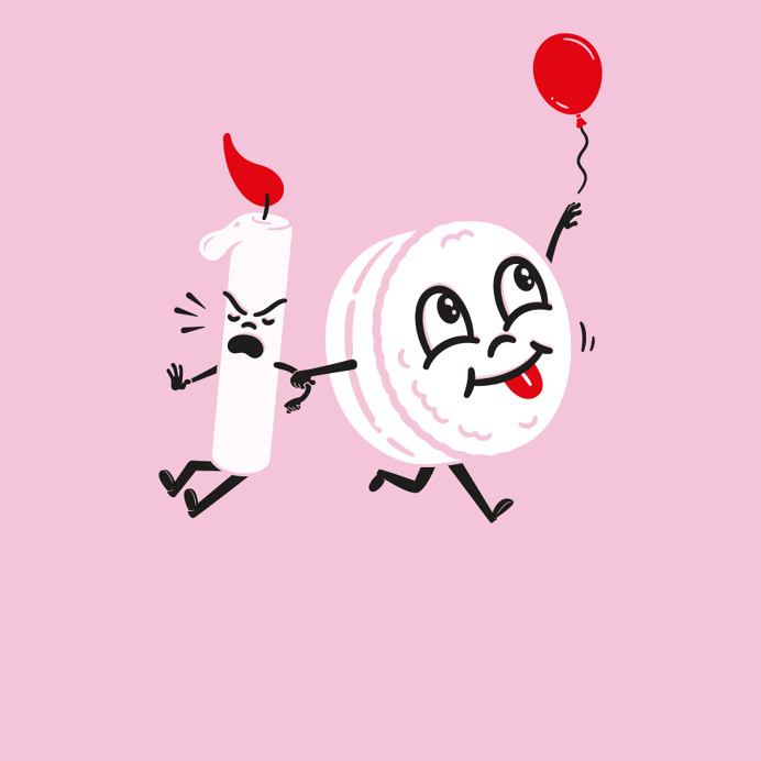 #illustration #pink #chubby #cake #pun #boxer #fun #vector #illustrator #retro #simple #graphic #art #silly #character #ten #10
