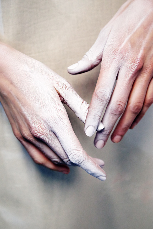 theaudacityofswope: sexual orientation: gareth pugh fw 14 #photography #hands #chalk #touch #fingers #figure