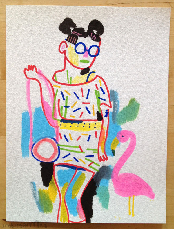 Girl with pink flamingo. #illustration #tumblr
