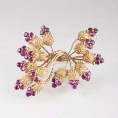 Vintage Ruby Flower Brooch