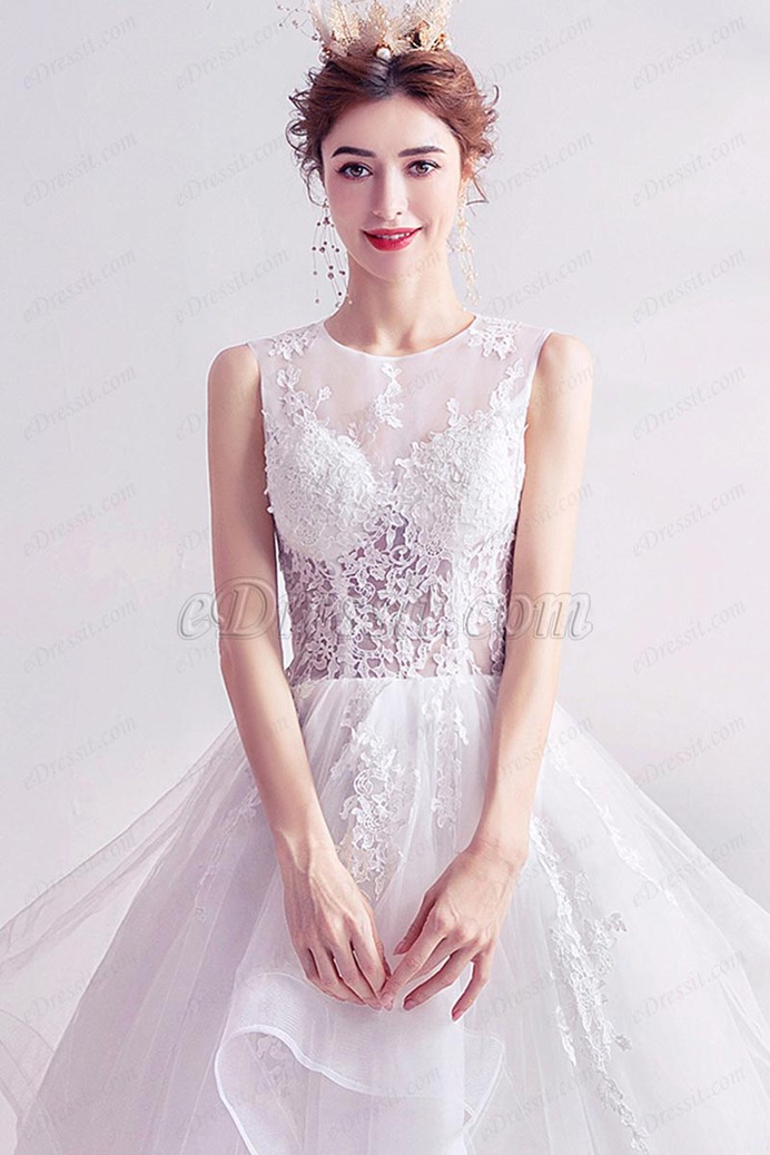 eDressit Sexy White Lace Layer Tulle Long Wedding Bridal Dress (36227007)