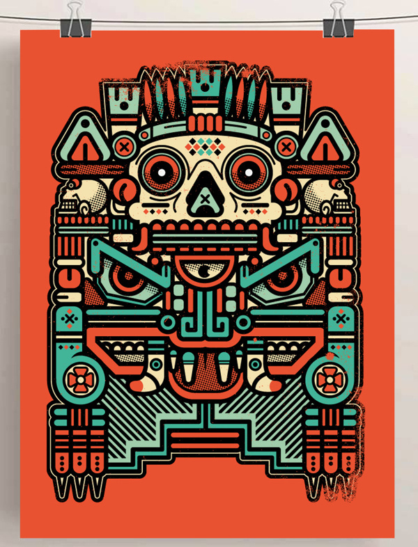 XOLOTL "EL ANIMAL" on Behance #vector #xolotl #illustration #colors #vintage #art #poster #azteca #skull