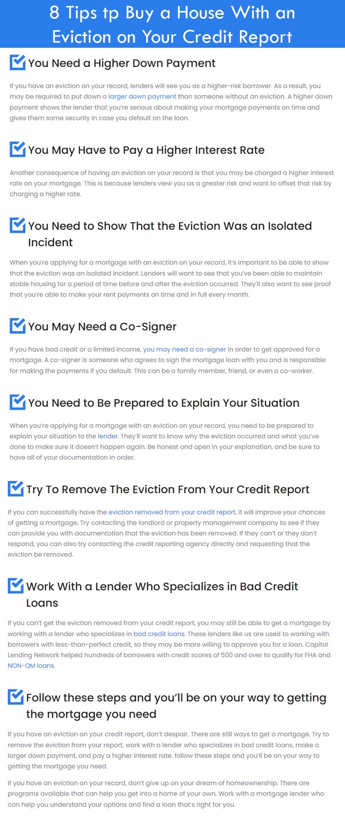 If you have an eviction on your record, it doesn't mean that you can't ever own a home. There are plenty of programs available to those with less-than-perfect credit histories that can help you get into a home of your own.

An eviction is a legal process of removing a tenant from a rental property. A landlord can evict a tenant for not paying rent, damaging the property, or violating the terms of the lease. The eviction process begins with the landlord serving the tenant with an eviction notice. If the tenant does not comply with the eviction notice, the landlord can file an eviction lawsuit with the court.

The court will then hold a hearing to determine whether or not to issue an eviction order. If the court issues an eviction order, the sheriff will remove the tenant from the property. While evictions are legal, they can be stressful and expensive for both landlords and tenants. It is important to understand the eviction process and to know your rights as a tenant before an eviction notice is served.