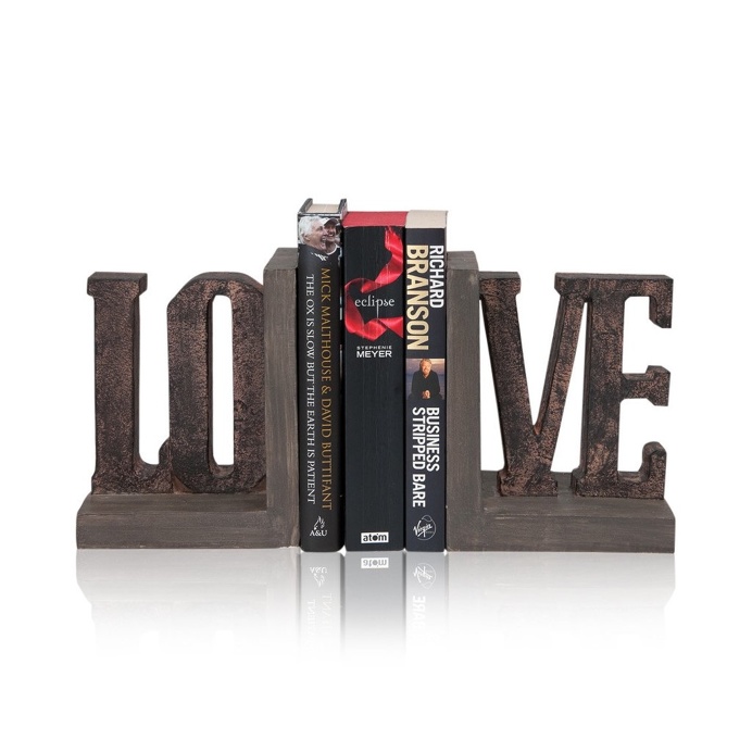 Polyresin Bookends "Love" Set of 2, 8cm x 19cm