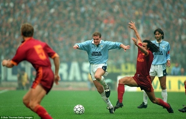 When in Rome: Gascoigne won over the Lazio fans by scoring in the derby #gazza