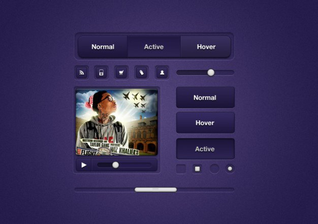 Purple ui elements Free Psd. See more inspiration related to Menu, Music, Button, Purple, Elements, Ui, Navigation, Slider, Player, Ui elements, Music player, Horizontal, Active, Big, Navigation menu, State, Hover, Radius, Pressed and Khalifa on Freepik.