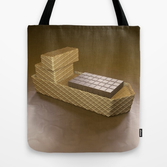Chocolate Ship Tote Bag at Søciety6 #chocolate #cinema4d #kex #biscuit #wafer #ship #boat #cargo #3dart #c4d #cgi #ocean #sea #rickardarviu