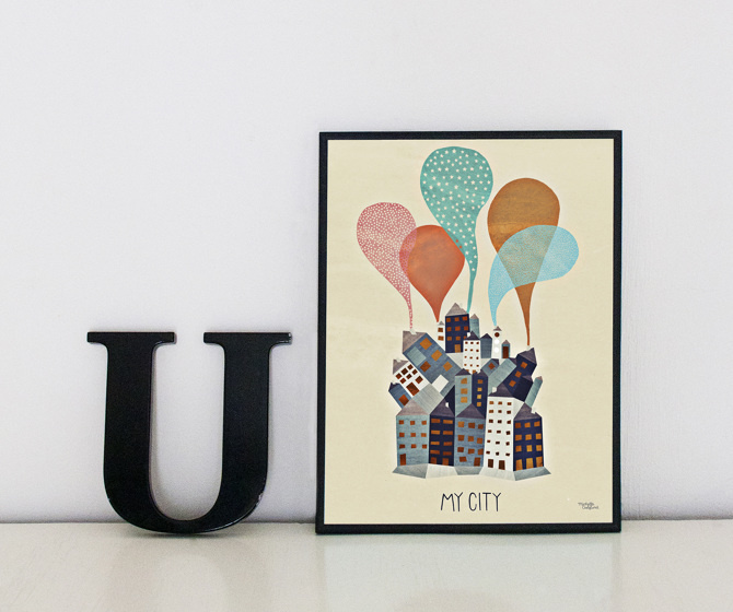 #nordic #design #graphic #illustration #danish #bright #simple #nordicliving #living #interior #kids #room #poster #city #houses #town