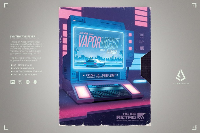 Vaporwave Flyer Retro Sci-Fi Computer Template
