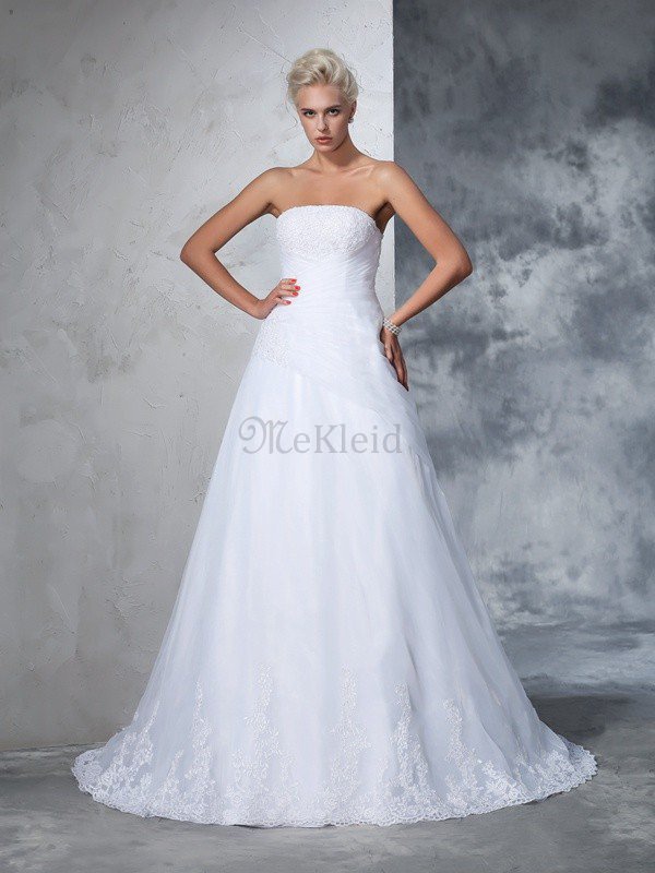Trägerlos Duchesse-Linie Sittsames Brautkleid mit Gericht Schleppe mit Applikation