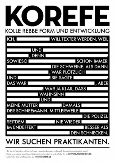 Jobs | KOREFE - Kolle Rebbe Form und Entwicklung - Agentur für Markeninnovation #internship #poster