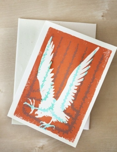 Desert Eagle Blank Greeting Card 45 x 625 by twoarms on Etsy #design #orange #letterpress #eagle #southwest #teal #desert