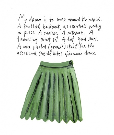 maira-kalman-green-skirt.jpg 590×700 pixels #illustration #color #art #typography