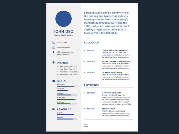 Deo Resume - Free Simple Illustrator Resume Template