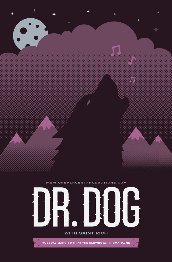 Grain & Mortar gig poster for Dr. Dog #halftone #vector #gig #illustration #poster #wolf #music
