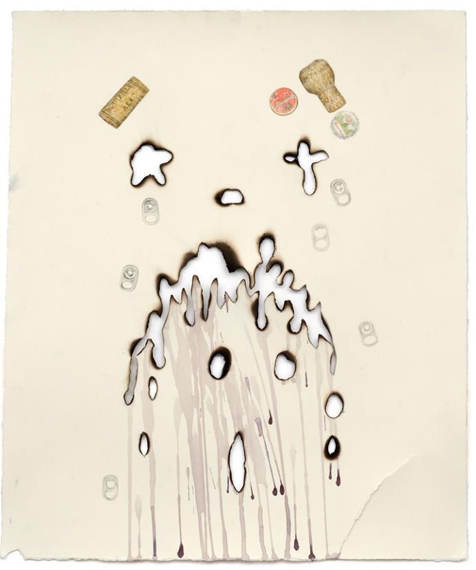 "Barf Bucket Boyfriend" pencil, colored pencil, acrylic, wine on paper, 18" x 15", 2008
