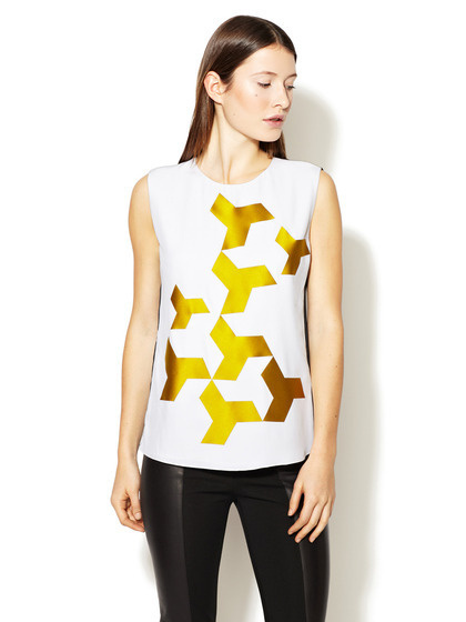 Geometric Applique Silk Top #shapes #geometric #shirt #silk #fashion