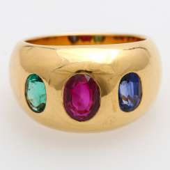 Band ring with sapphire, ruby and emerald