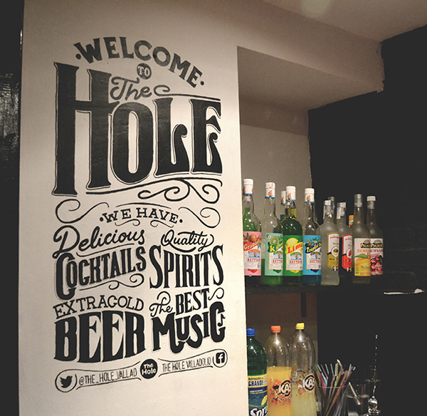 A lettering for a wall in The Hole, a pub in Valladolid (Spain) #calligraphy #lettering #hand #typography