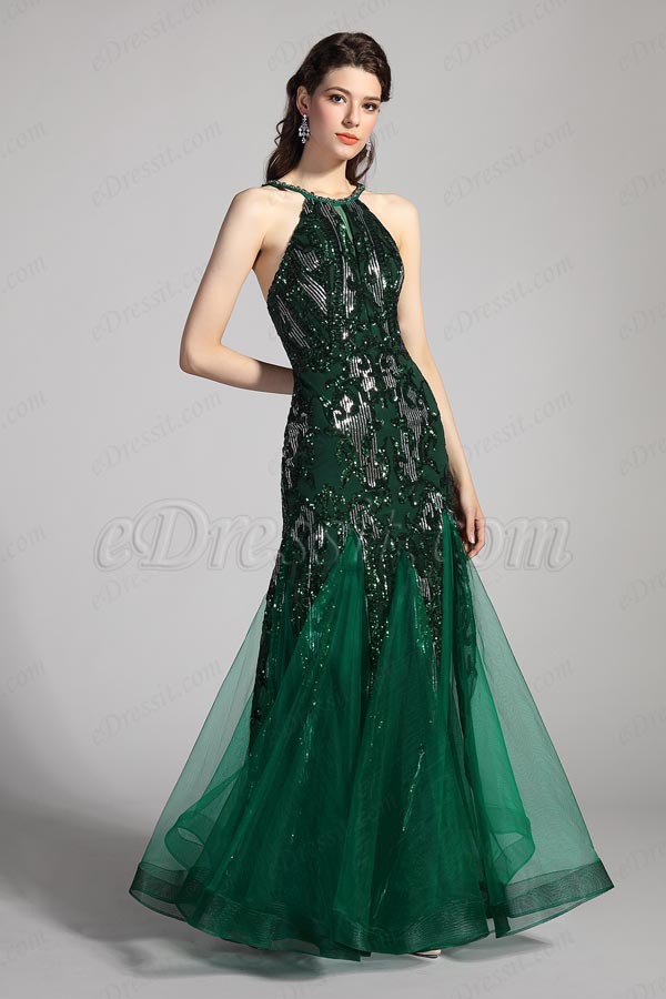 eDressit Green Halter Shiny Sequins Tulle Party Evening Dress (00205504)