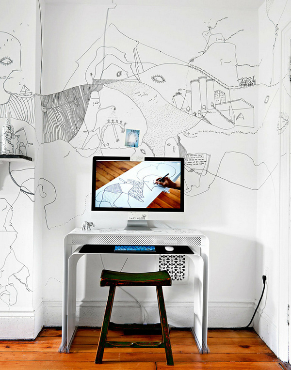 Shantell Martin : Brooklyn rooms with some fine lines #inspiration #wall #art #workspace #room