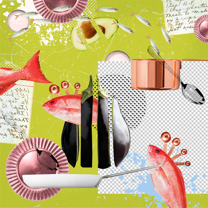 Collage for culinary workshop cooking culinary book fish