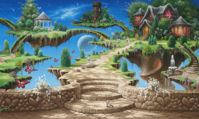 Fantasy World Houses Stairs Wall Hd Background – WallpapersBae