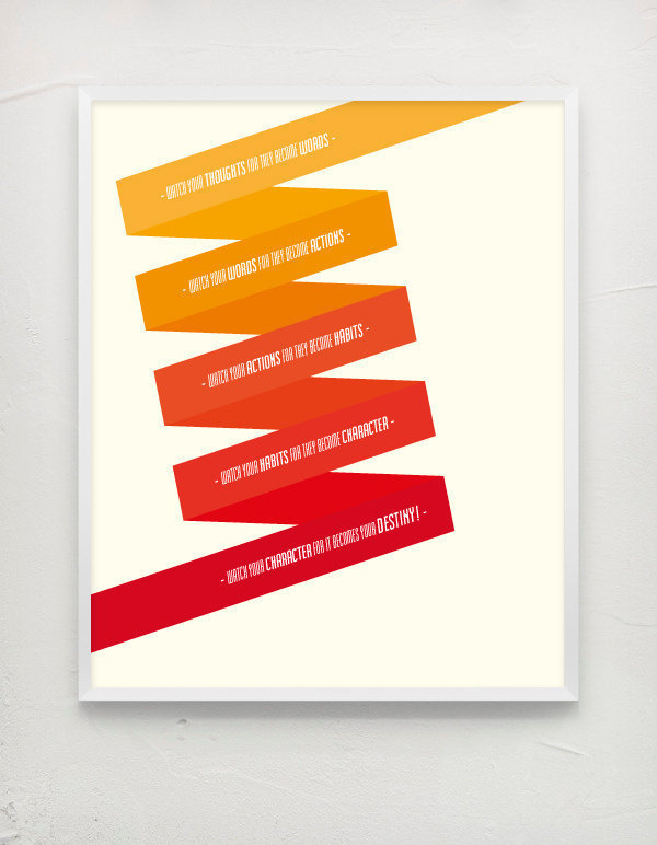 Watch your destiny... #red #design #graphic #yellow #orange #destiny #paper #habit #poster #message #action #swords #character #typography
