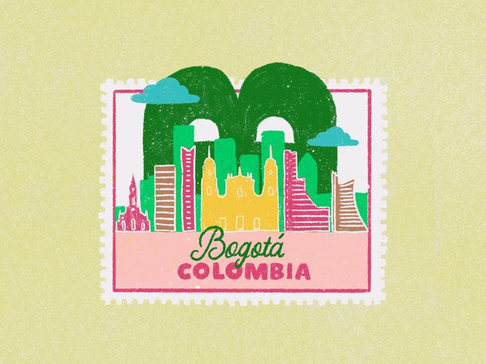 Cities stamps series - Bogotá, Colombia procreate illustration calligraphy typography handdrawn traveling cities map travelling city stamp vintage tropical colombia