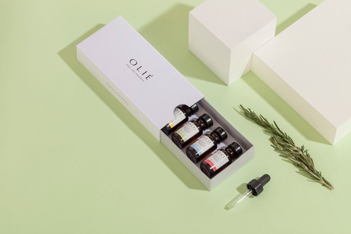 Olie Packaging Design - Mindsparkle Mag the branding people designed the packaging and visual system for Olié – a brand that offers diverse aromatherapy products with a major approach on retail. #logo #packaging #identity #branding #design #color #photography #graphic #design #gallery #blog #project #mindsparkle #mag #beautiful #portfolio #designer