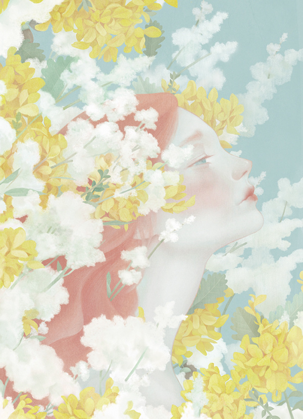 Selected Portraits II on Behance #clouds #girl #design #illustration #portrait #art #flowers #beauty