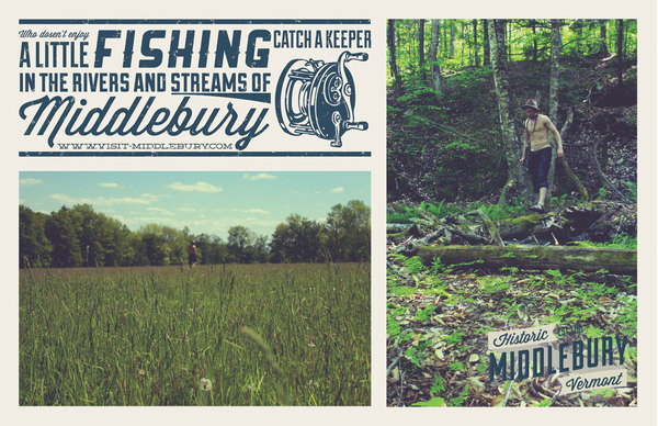 Middlebury, Vermont | Fishing Poster #tourism #middlebury #challenge #design #vermont #brown #john #poster #aiga