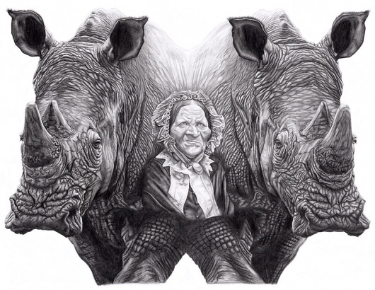 Grit Art Print by Laura Hines | Society6 #white #woman #rhino #black #elderly #laura #illustration #hines #pencil